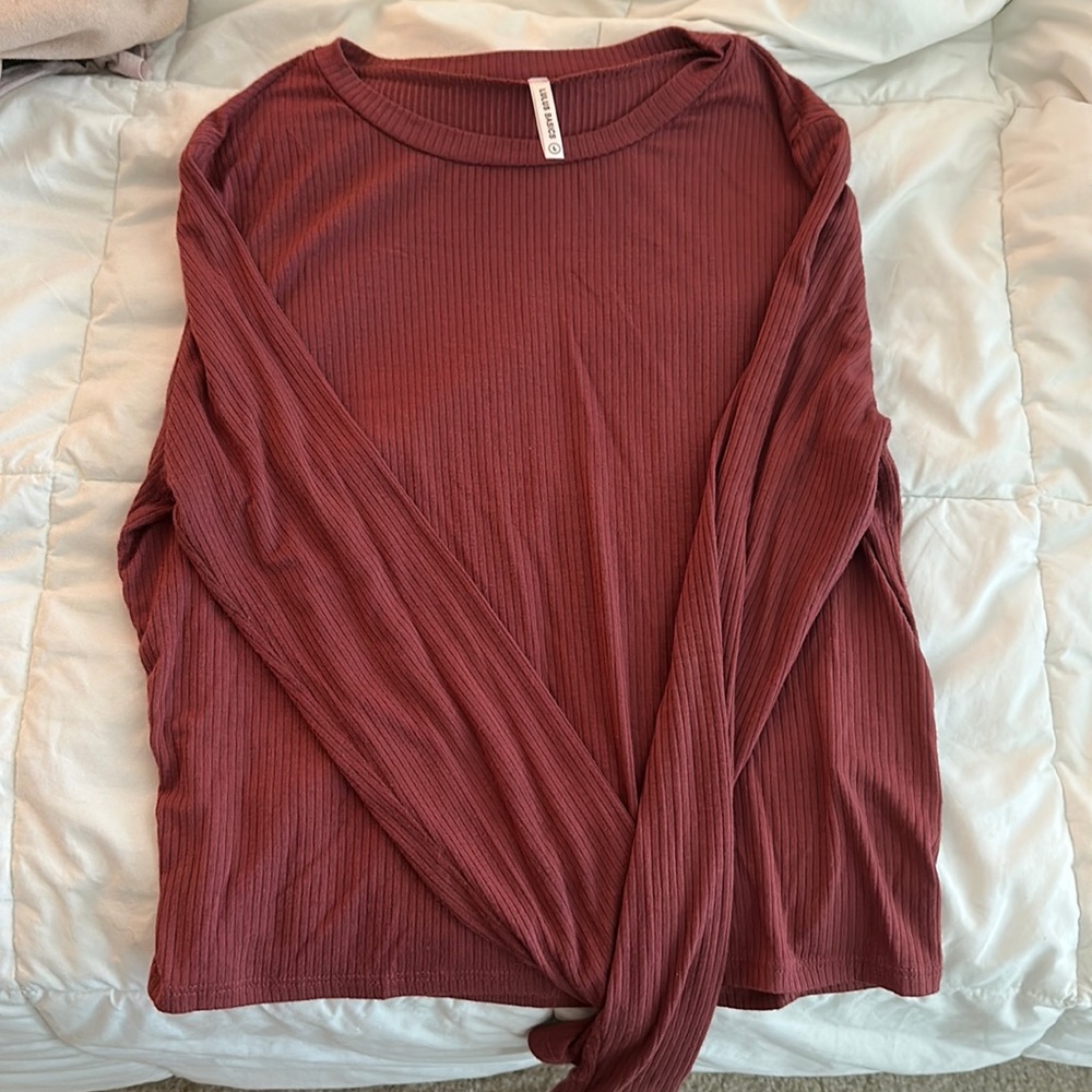 Lulus Basics - Rusty red colored Crop Long sleeve Ribbed shirt - Large